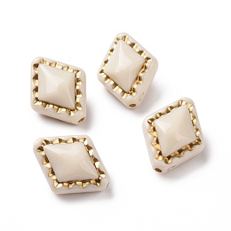 Honeyhandy Plating Opaque Acrylic Beads, Golden Metal Enlaced, Rhombus, Linen, 18x14x9~9.5mm, Hole: 1.5mm