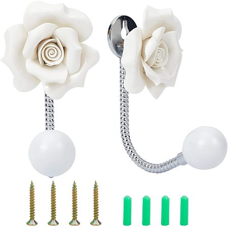 NBEADS 2 Pack Heavy Duty Flower Wall Hooks, Porcelain Clothes Hook Coat Hook Hat Hanger Decorative Wall Hooks for Hanging Scarf, Bag, Towel, Hat- Floral White
