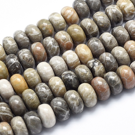 Arricraft Natural Fossil Coral Beads Strands, Rondelle, 12x7~8mm, Hole: 1mm, about 55pcs/strand, 15.7 inch