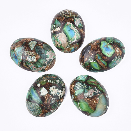Honeyhandy Assembled Synthetic Imperial Jasper and Bronzite  Cabochons, Dyed, Oval, Medium Sea Green, 25~25.5x18~18.5x7~7.5mm
