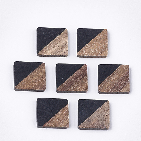 Honeyhandy Resin & Walnut Wood Cabochons, Square, Black, 13.5x13.5x3mm