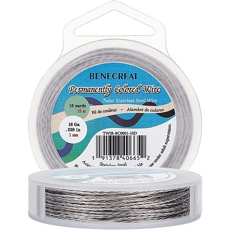 BENECREAT 1MM 49FT Twist Stainless Steel Wire Stainless Bead String Wire for Necklace Bracelet Making (3 Strands)