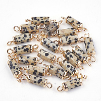 Honeyhandy Electroplate Natural Dalmatian Jasper Links connectors, with Iron Findings, Column, Golden, 20~21x5~6x5~6mm, Hole: 1.8mm