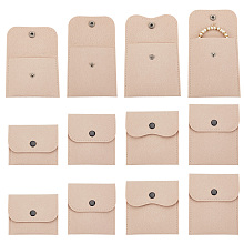 AHANDMAKER 12 Pcs Felt Jewelry Pouch with Snap Button, 4 Size Small Jewelry Organizer Bag Portable Jewelry Gift Bag for Jewelry Storage Necklace Earring Ring Bracelet Necklace Watch, Tan