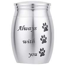 CREATCABIN Small Paw Pet Urns Always With You Memorial Ashes Holder Mini Engraved Urns Metal Cremation Keepsake Stainless Steel Urns for Pet Dog Cat Bird Rabbit 1.18 x 1.57 Inch Sliver