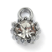 Honeyhandy Alloy Glass Rhinestone Charms, Birthstone Charms, Flat Round, Platinum, Crystal, 10.5x7.5x4mm, Hole: 2.1mm