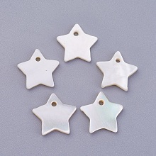 Shell Pendants, Dyed, Star Charms, White, 12x2mm, Hole: 1.2mm