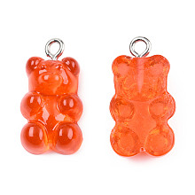 Honeyhandy Resin Pendants, with Platinum Tone Iron Loop, Imitation Food, Bear, Coral, 20.5~22.5x11.5x7mm, Hole: 2mm