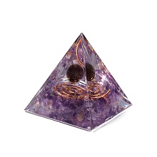 Honeyhandy Orgonite Pyramid Resin Display Decorations, with Gold Foil and Natural Amethyst Chips Inside, for Home Office Desk, 50x50x51.5mm