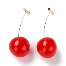 Honeyhandy Lifelike Cherry Resin Dangle Stud Earrings, Fruit Brass Earrings for Girl Women, Light Gold, Red, 56mm, Pin: 0.6mm