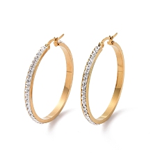 Honeyhandy 304 Stainless Steel Hoop Earrings, with Polymer Clay and Rhinestone, Ring, Golden, Crystal, 40x39x3.5mm