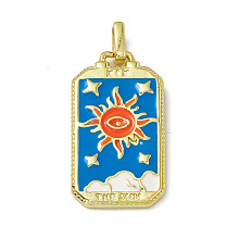 Honeyhandy Alloy Enamel Pendants, Rectangle, Tarot Pattern Charm, Golden, Dodger Blue, Sun Pattern, 26x14x2mm, Hole: 2x3mm