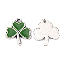 Honeyhandy Alloy Enamel Pendants, Irish Charms, Shamrock, Antique Silver, Green, 20x17x1.5mm, Hole: 2mm