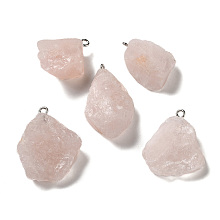 Honeyhandy Raw Rough Natural Rose Quartz Pendants, Nuggets Charms, with Platinum Plated Iron Loops, 21~34.5x15~25.5x10~17mm, Hole: 2mm