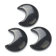 Honeyhandy Natural Obsidian Pendants, Moon, 34~35x29~30x7.5~9mm, Hole: 1.2mm