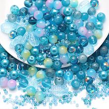 Honeyhandy Glass Beads Strands, Faceted, Round & Oval & Rondelle & Column, Mixed Color, 2~13x2~20x4~12mm, Hole: 0.5~1mm, about 75~94pcs/strand, 15.55inch(39.5cm)