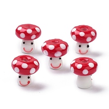 Honeyhandy Handmade Lampwork Beads, Smiling Face Mushroom Beads, Dark Red, 13x13mm, Hole: 3mm