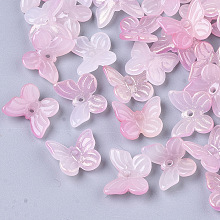 Honeyhandy Transparent Spray Painted Glass Charms, with Glitter Powder, Butterfly, Pink, 9.5x11x3mm, Hole: 0.8mm