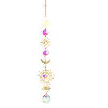 Honeyhandy Quartz Crystal Big Pendant Decorations, Hanging Sun Catchers, Sun & Star & Moon, Deep Pink, 465x45mm