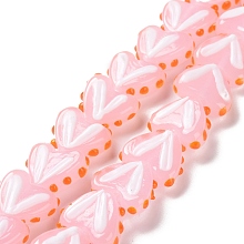 Honeyhandy Heart Handmade Lampwork Beads Strands, Pink, 14~14.5x16.5~17x6.5~7mm, Hole: 1.5mm, about 30pcs/strand, 14.96~15.16 inch(38~38.5cm)