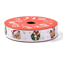 5 Yards Christmas Polyester Printed Grosgrain Ribbon, for Gift Wrapping, 1, 5/8 inch(16mm)