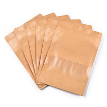 Resealable Kraft Paper Bags, Resealable Bags, Small Kraft Paper Stand up Pouch, with Window, Sandy Brown, 26.2x18.2cm