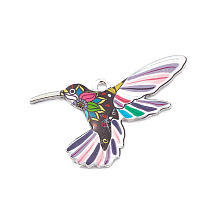 Honeyhandy Alloy Enamel Pendants, Platinum, Hummingbird with Flower 45x31x2.5mm, Hole: 2mm, 5pcs/bag