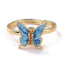 Honeyhandy Butterfly Fidget Ring for Anxiety Stress Relief, Adjustable Spinner Ring, Alloy Enamel Rotating Ring, Golden, Deep Sky Blue, US Size 6 1/2(16.9mm)