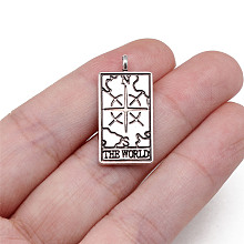 Honeyhandy Tibetan Style Alloy Pendants, Rectangle with Tarot Pattern, Antique Silver, 2.6x1.3cm