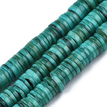 Honeyhandy Natural Freshwater Shell Beads Strands, Dyed, Heishi Beads, Flat Round/Disc, Light Sea Green, 8x1~2.5mm, Hole: 0.8mm, about 196~210pcs/strand, 15.16 inch~15.43 inch(38.5cm~39.2cm)