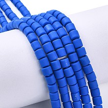 Honeyhandy Handmade Polymer Clay Bead Strands, Column, Blue, 6.5x6mm, Hole: 1.2mm, about 61pcs/strand, 15.75 inch(40cm)