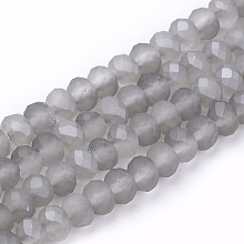 Arricraft Electroplate Glass Beads Strands, Faceted, Half Plated, Matte Style, Rondelle, Light Grey, 4x3mm, Hole: 1mm, about 150pcs/strand, 18.9 inches