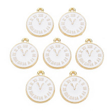 Honeyhandy Clock Alloy Enamel Pendants, White, Light Gold, 17x14.5x1.5mm, Hole: 1.5mm