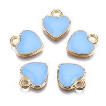 Honeyhandy Alloy Enamel Charms, Heart, Light Gold, Light Sky Blue, 12x10x2mm, Hole: 2mm