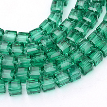 Honeyhandy Transparent Glass Bead Strands, Cube, Sea Green, 4x4x4mm, Hole: 1mm, about 100pcs/strand, 17 inch