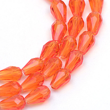 Honeyhandy Transparent Glass Bead Strands, Faceted Teardrop, Orange, 5x3mm, Hole: 1mm, about 100pcs/strand, 19.3 inch