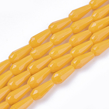 Honeyhandy Opaque Solid Color Glass Beads Strands, Imitation Jade, Faceted, Teardrop, Orange, 9~10x4mm, Hole: 1mm, about 72pcs/Strand, 26.38~27.17 inch(67~69cm)