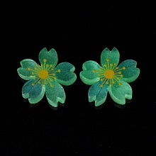 Honeyhandy Luminous Resin Cabochons, 5-Petal Flower/Sakura, Pale Turquoise, 26x5mm