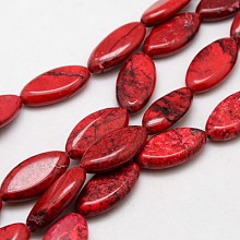 Honeyhandy Natural Howlite Beads Strands, Dyed & Heated, Horse Eye, FireBrick, 30x16x6mm, Hole: 1mm, about 14pcs/strand, 15.74 inch