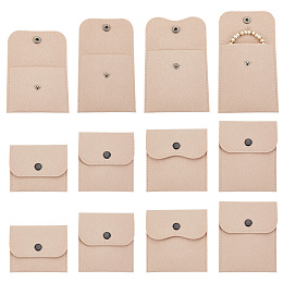 AHANDMAKER 12 Pcs Felt Jewelry Pouch with Snap Button, 4 Size Small Jewelry Organizer Bag Portable Jewelry Gift Bag for Jewelry Storage Necklace Earring Ring Bracelet Necklace Watch, Tan