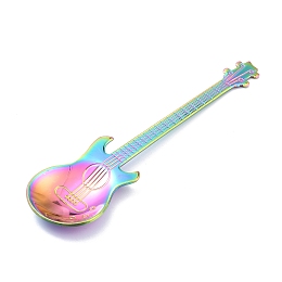 Honeyhandy 304 Stainless Steel Teaspoon, Guitar Spoon, for Stirring Mixing Sugar Dessert Coffee Spoon, Rainbow Color, 120.5x32x1.5mm