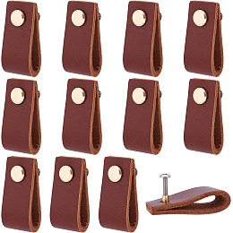 GORGECRAFT 12PCS Leather Drawer Pulls Handle Handmade Dresser Cabinet Knobs Replacement with Screws for Dresser Drawers Wardrobe, Coconut Brown