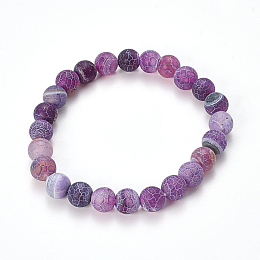 Honeyhandy Natural Weathered Agate Beaded Stretch Bracelets, Frosted, Dyed, Round, Medium Orchid, 2-1/8 inch(55mm)