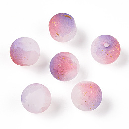 Frosted Baking Painted Crackle Glass Beads with Glitter Powder, Two Tone, Round, Pearl Pink, 8x7.5mm, Hole: 1.6mm, about 1538pcs/1000g