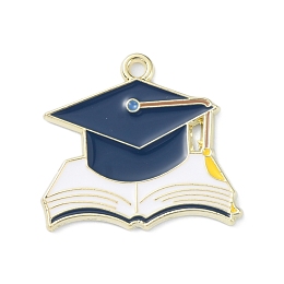 Honeyhandy Graduation Theme Alloy Enamel Pendants, Light Gold, Book, 22.5x25x1.5mm, Hole: 1.8mm