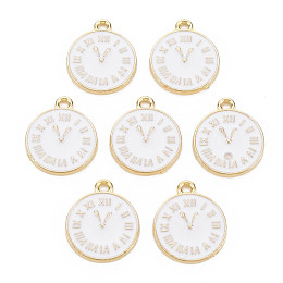 Honeyhandy Clock Alloy Enamel Pendants, White, 17x14.5x1.5mm, Hole: 1.5mm