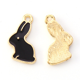 Honeyhandy Alloy Enamel Pendants, Rabbit, Light Gold, Black, 17x11x1.5mm, Hole: 1.4mm