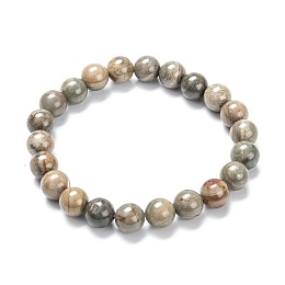 Honeyhandy Natural Silver Leaf Jasper Stretch Beaded Bracelets, Round, Inner Diameter: 2-1/8 inch(5.5cm), Beads: 8~9mm