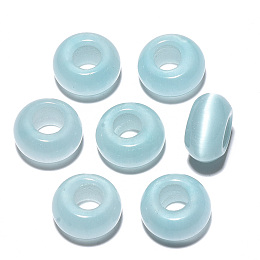 Honeyhandy Cat Eye European Beads, Large Hole Beads, Rondelle, Sky Blue, 14x7mm, Hole: 5~6mm