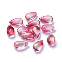 Honeyhandy Transparent Glass Charms, Dyed & Heated, Teardrop, Cerise, 13.5x8x6.5mm, Hole: 1.2mm